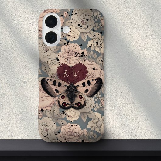 Girly Gothly Butterfly Moth Rose Grunge Monogramm Case-Mate iPhone Hülle