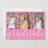 Girly Graduate 3-Foto Collage Pink Abschluss Ankündigung (Vorderseite)