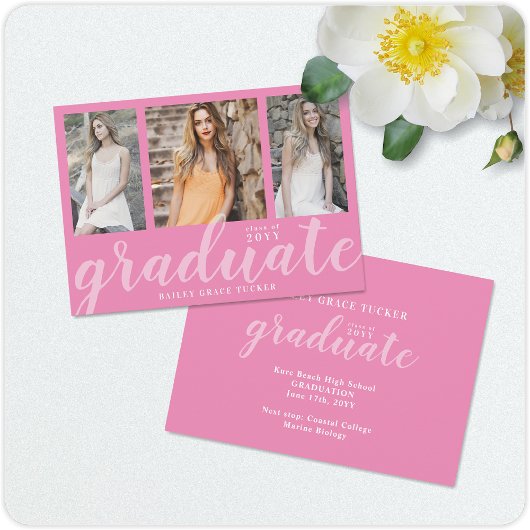 Girly Graduate 3-Foto Collage Pink Abschluss Ankündigung