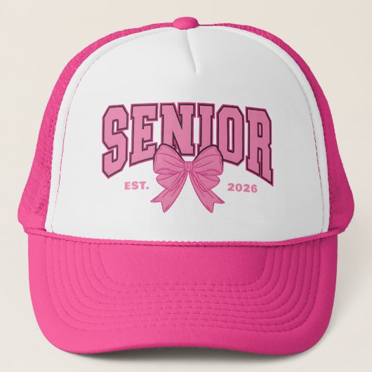 Girly Graduation Coquette Senior 2026 Pink Bow Truckerkappe (Vorderseite)