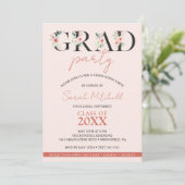 Girly Graduation Party Blush Pink Floral Einladung (Stehend Vorderseite)