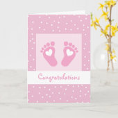 Girly gratuliert Baby Feet Pink Karte (Gelbe Blume)