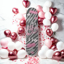 Girly Gray und Pink XOXO Valentine Skateboard