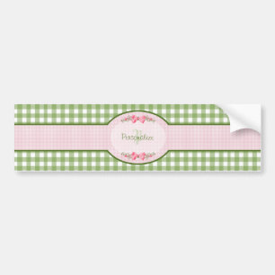 Girly Green Gingham Monogramm mit Namen Autoaufkleber