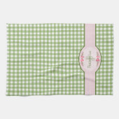 Girly Green Gingham Monogramm mit Namen Küchentuch (Horizontal)