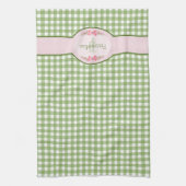 Girly Green Gingham Monogramm mit Namen Küchentuch (Vertikal)