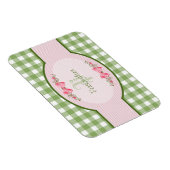 Girly Green Gingham Monogramm mit Namen Magnet (Rechte Seite)
