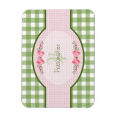 Girly Green Gingham Monogramm mit Namen Magnet (Vertikal)