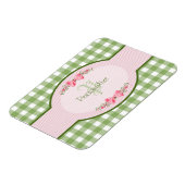 Girly Green Gingham Monogramm mit Namen Magnet (Linke Seite)