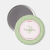 Girly Green Gingham Monogramm mit Namen Magnet (Vorderseite/Rückseite)