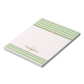 Girly Green Gingham Monogramm mit Namen Notizblock (Rotiert)