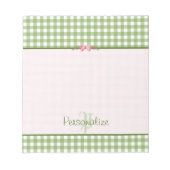 Girly Green Gingham Monogramm mit Namen Notizblock (Vorderseite)