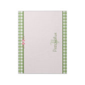 Girly Green Gingham Monogramm mit Namen Notizblock (Rotiert)