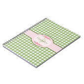 Girly Green Gingham Monogramm mit Namen Notizblock (Linke Seite)