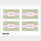 Girly Green Gingham Monogramm mit Namen Rechteckiger Aufkleber (Blatt)