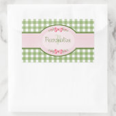Girly Green Gingham Monogramm mit Namen Rechteckiger Aufkleber (Tasche)