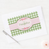 Girly Green Gingham Monogramm mit Namen Rechteckiger Aufkleber (Umschlag)