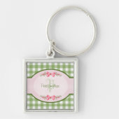 Girly Green Gingham Monogramm mit Namen Schlüsselanhänger (Vorne)