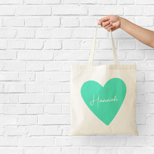 Girly Green Heart Tasche mit Namen