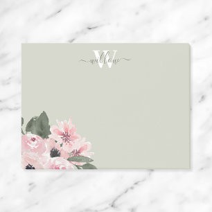 Girly Green Pink Monogram Floral Post-It Notes Klebezettel