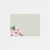 Girly Green Pink Monogram Floral Post-It Notes Klebezettel (Vorderseite)