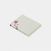 Girly Green Pink Monogram Floral Post-It Notes Klebezettel (angewinkelt)