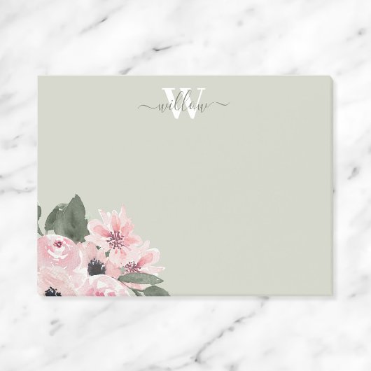 Girly Green Pink Monogram Floral Post-It Notes Post-it Klebezettel