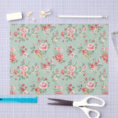 Girly Green Polka Dot Vintages Blumenmuster Seidenpapier (Handwerk)