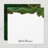 Girly Green Velvet Agate Geode Script Square Mitteilungskarte (Vorne/Hinten)
