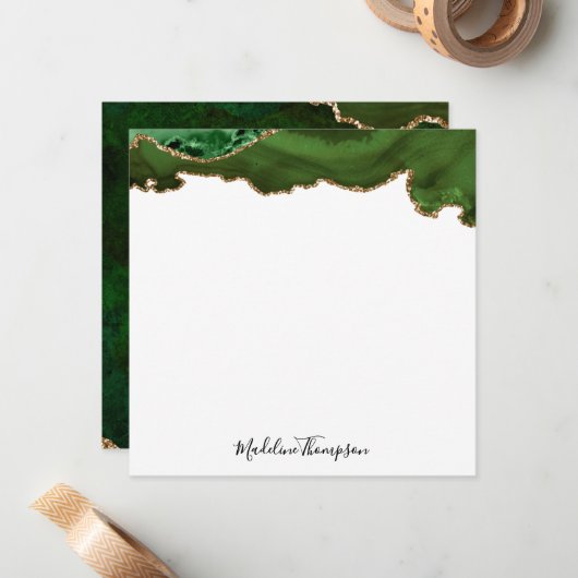 Girly Green Velvet Agate Geode Script Square Mitteilungskarte (Vorderseite/Rückseite Beispiel)
