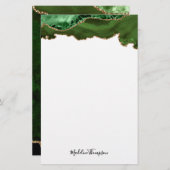 Girly Green Velvet Agate Geode Script Typografie Briefpapier (Vorne/Hinten)