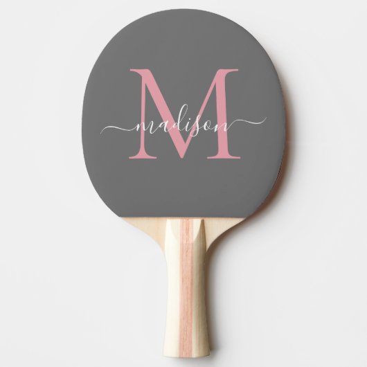 Girly Grey Blush Pink Monogram Feminine Script Tischtennis Schläger (Vorderseite)