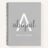 Girly Grey Modern Monogram Name Notizblock (Vorderseite)