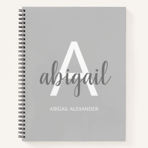 Girly Grey Modern Monogram Name Notizblock