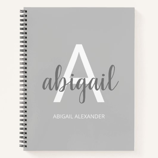 Girly Grey Modern Monogram Name Notizblock (Vorderseite)