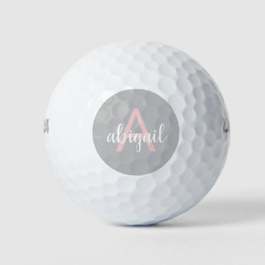 Girly Grey Pink Modernes Monogramm Fügen Sie Ihren Golfball (Vorderseite)