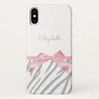 Girly Grey Tiger Stripes Animal Print mit Namen