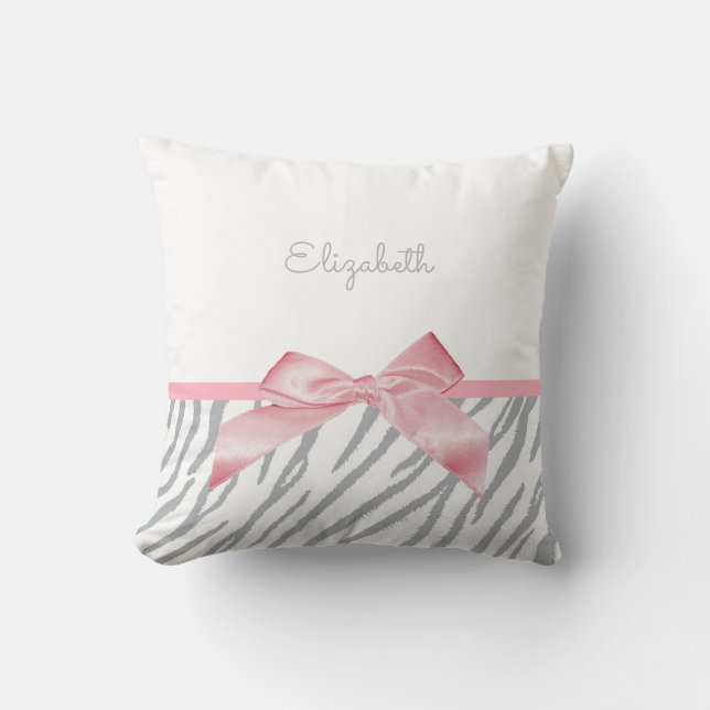 Girly Grey Tiger Stripes Animal Print mit Namen Kissen (Vorderseite)