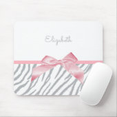 Girly Grey Tiger Stripes Animal Print mit Namen Mousepad (Mit Mouse)
