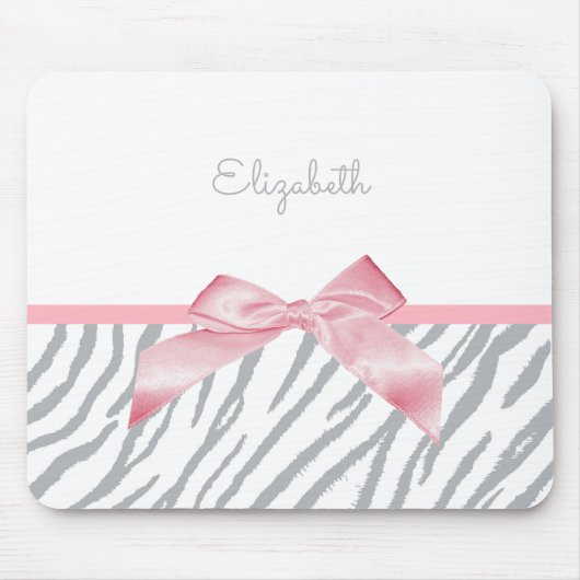 Girly Grey Tiger Stripes Animal Print mit Namen Mousepad (Vorne)
