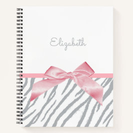 Girly Grey Tiger Stripes Animal Print mit Namen Notizblock