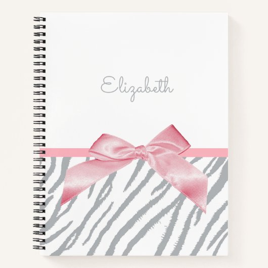 Girly Grey Tiger Stripes Animal Print mit Namen Notizblock (Vorderseite)