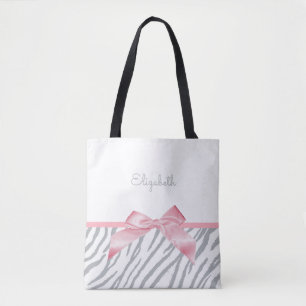 Girly Grey Tiger Stripes Animal Print mit Namen Tasche