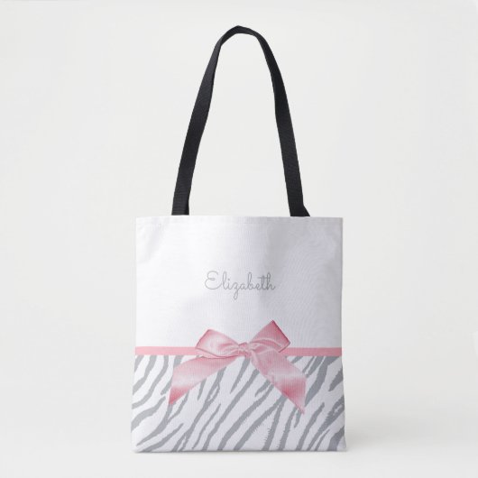Girly Grey Tiger Stripes Animal Print mit Namen Tasche (Vorderseite)