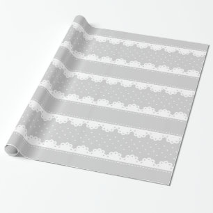 Girly Grey und White Polka Dot Lace Pattern Geschenkpapier