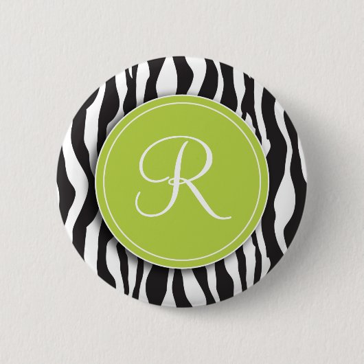 Girly grüner Monogrammzebra-Druck-Knopf Button (Vorderseite)
