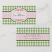 Girly grünes Gingham-Monogramm-Land-Rosa-Band Visitenkarte (Vorne/Hinten)