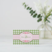 Girly grünes Gingham-Monogramm-Land-Rosa-Band Visitenkarte (Stehend Vorderseite)