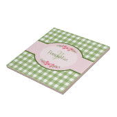 Girly grünes Gingham-Monogramm mit Namen Fliese (Seite)
