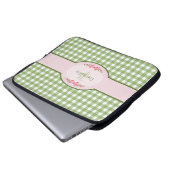 Girly grünes Gingham-Monogramm mit Namen Laptopschutzhülle (Vorne Knopf)